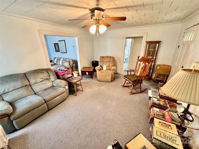 1733 S NC-16 Business Hwy, Stanley, NC 28164 - carpeted living area with ornamental molding and a ceiling fan