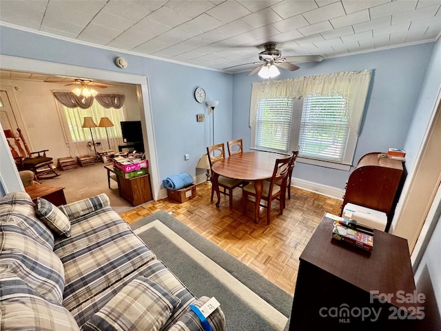 1733 S NC-16 Business Hwy, Stanley, NC 28164 - living room with a ceiling fan, crown molding, and baseboards