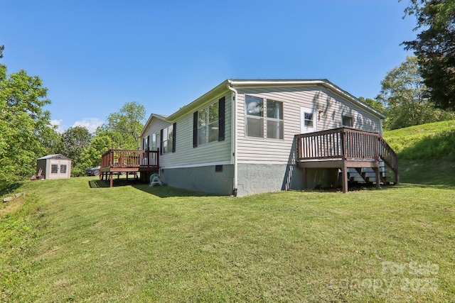 85 Star Flower Rd, Alexander, NC 28701 - view of property exterior featuring a wooden deck, a lawn, and crawl space