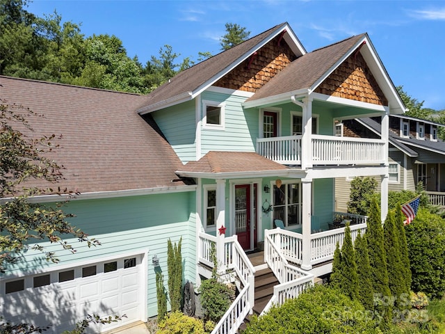 7 Oakhaven Ter, Asheville, NC 28803 - view of front of house featuring covered porch, roof with shingles, and a balcony