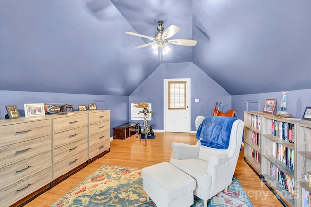 832 Kemp Rd, Mooresville, NC 28117 - sitting room featuring ceiling fan, light wood finished floors, and lofted ceiling
