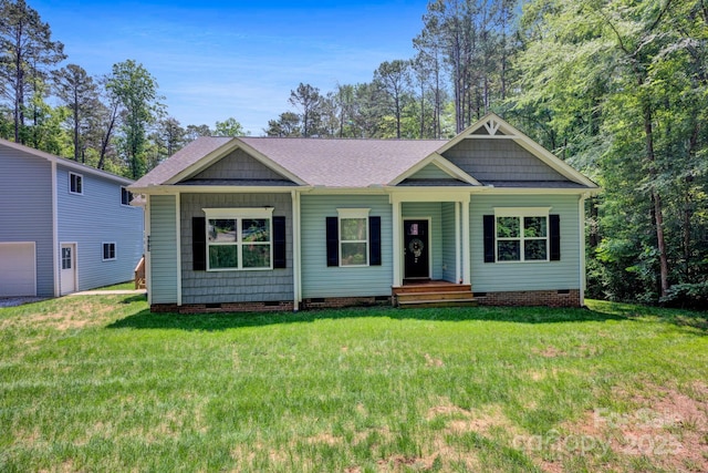 226 Stockwood Ln, Stanley, NC 28164 - view of front of home with crawl space, a front lawn, and a shingled roof