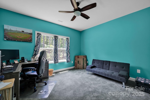 226 Stockwood Ln, Stanley, NC 28164 - office area with a ceiling fan, carpet floors, and baseboards