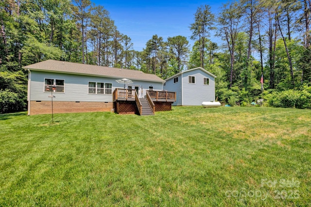 226 Stockwood Ln, Stanley, NC 28164 - rear view of property with crawl space, a deck, a yard, and stairway