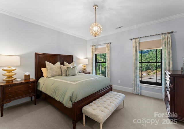 1220 Broadside Rd, York, SC 29745 - carpeted bedroom with crown molding, a chandelier, and baseboards