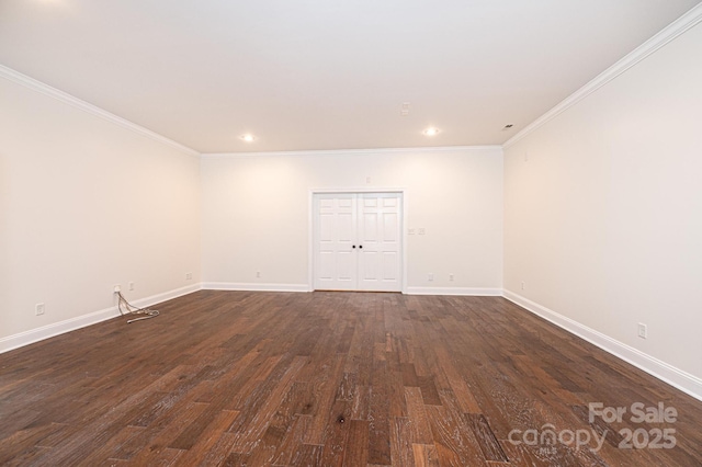 4431 1st Street Dr NW, Hickory, NC 28601 - unfurnished room with dark wood finished floors, baseboards, ornamental molding, and recessed lighting