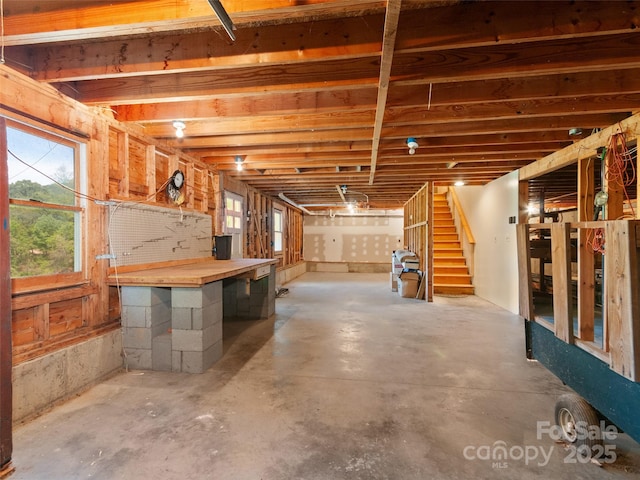 229 Crabtree Mountain Rd, Canton, NC 28716 - basement with stairway and a workshop area