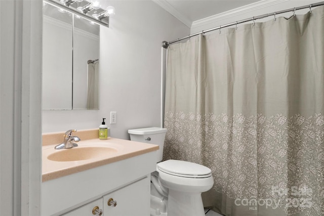 34 Westridge Dr, Asheville, NC 28803 - full bathroom with ornamental molding, toilet, vanity, and a shower with shower curtain