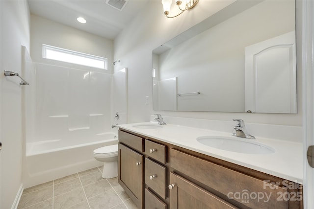 4051 Whittier Ln, Fort Mill, SC 29708 - bathroom featuring toilet, double vanity,  shower combination, and tile patterned floors