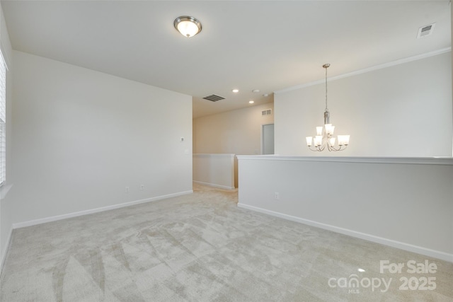 4051 Whittier Ln, Fort Mill, SC 29708 - carpeted empty room featuring a chandelier, baseboards, recessed lighting, and ornamental molding