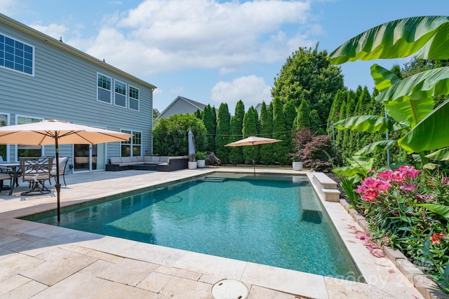 1211 Gold Rush Ct, Fort Mill, SC 29708 - outdoor pool with an outdoor living space and a patio