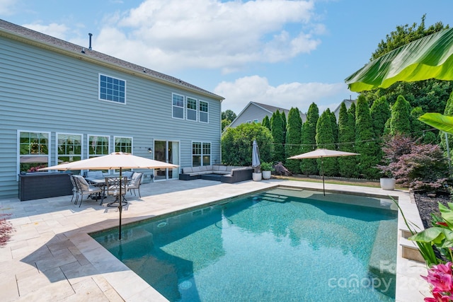 1211 Gold Rush Ct, Fort Mill, SC 29708 - outdoor pool featuring an outdoor hangout area, a patio, and outdoor dining area