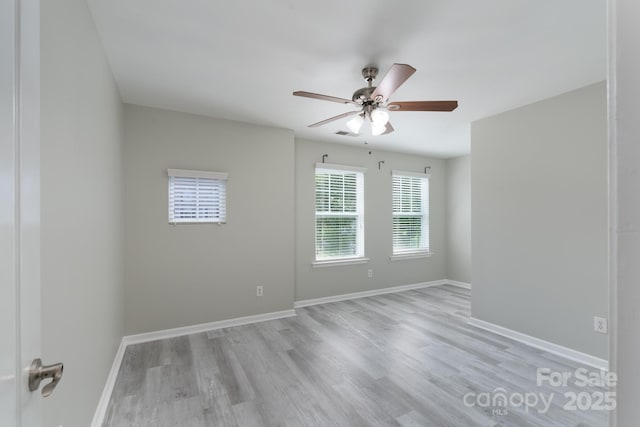 1211 Gold Rush Ct, Fort Mill, SC 29708 - spare room featuring light wood-type flooring, ceiling fan, and baseboards
