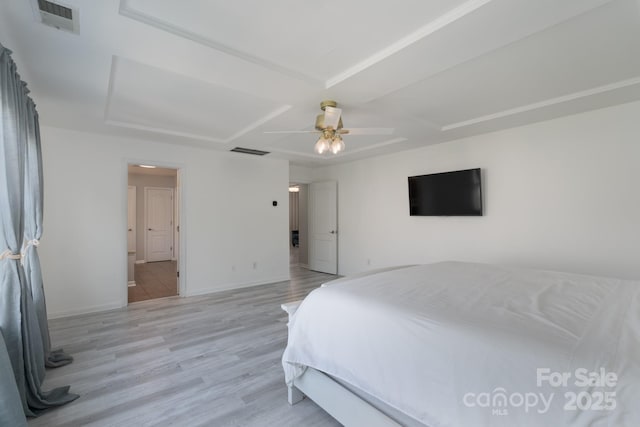1211 Gold Rush Ct, Fort Mill, SC 29708 - bedroom with light wood finished floors, ceiling fan, refrigerator, and baseboards