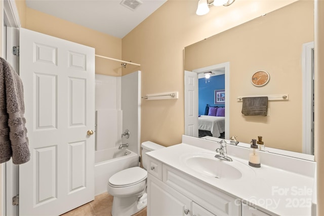 8115 Wilburn Ct, Charlotte, NC 28277 - ensuite bathroom featuring vanity, toilet, shower / bath combination, and tile patterned floors