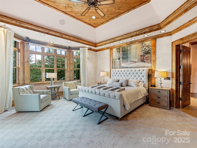 41 Chimney Pt, Lake Toxaway, NC 28747 - bedroom featuring crown molding, a tray ceiling, and recessed lighting
