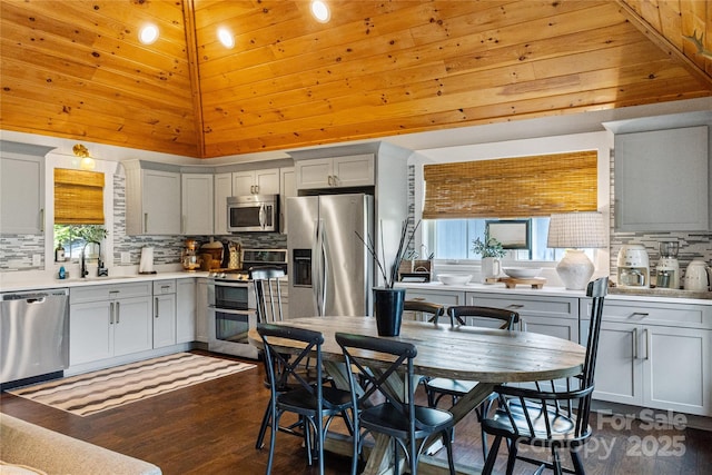 75 Indigo Bunting Ct, Tuckasegee, NC 28783 - kitchen with stainless steel appliances, tasteful backsplash, dark wood-style floors, and light countertops