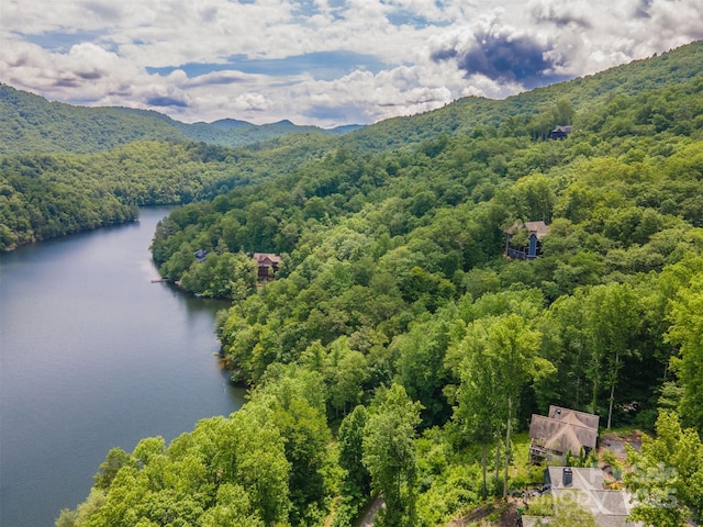 75 Indigo Bunting Ct, Tuckasegee, NC 28783 - drone / aerial view of a water and mountain view and a heavily wooded area