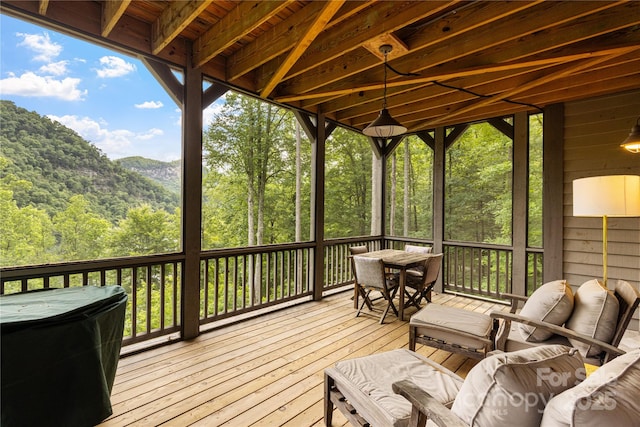 75 Indigo Bunting Ct, Tuckasegee, NC 28783 - deck featuring a mountain view and a view of trees