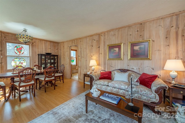 52 Oakhurst Rd, Arden, NC 28704 - living room with wooden walls, wood finished floors, and a textured ceiling