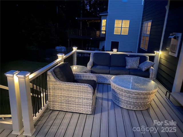 645 Brookhaven Dr, Fort Mill, SC 29708 - deck at night with an outdoor living space