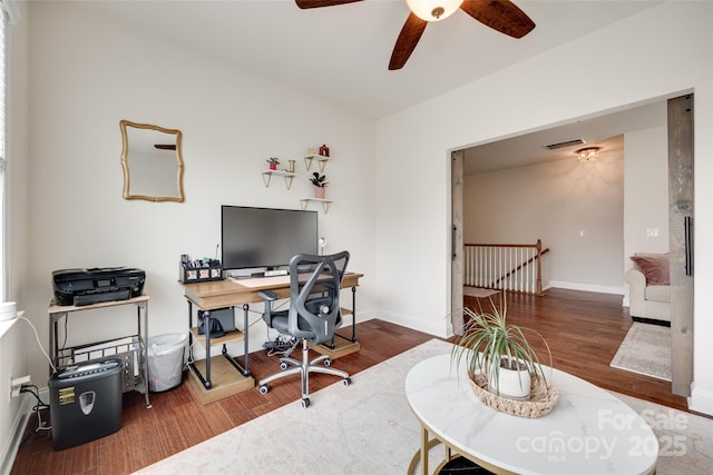 645 Brookhaven Dr, Fort Mill, SC 29708 - office featuring wood finished floors, ceiling fan, and baseboards