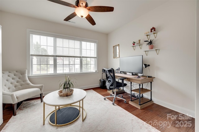 645 Brookhaven Dr, Fort Mill, SC 29708 - office featuring wood finished floors, baseboards, and ceiling fan