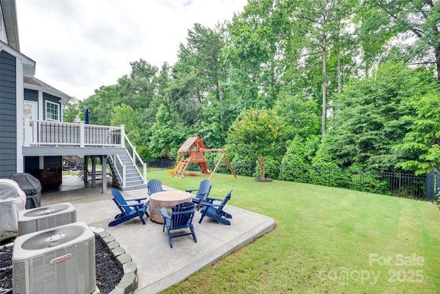 645 Brookhaven Dr, Fort Mill, SC 29708 - view of yard with stairs, a patio, central air condition unit, and a deck