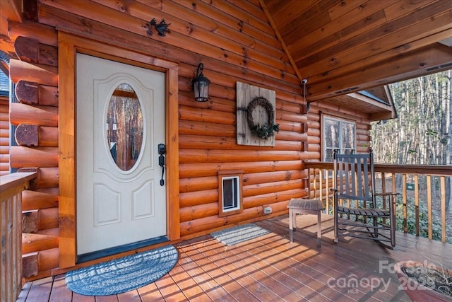 650 Mcdowell Rd, Columbus, NC 28722 - view of exterior entry with log siding