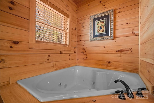 650 Mcdowell Rd, Columbus, NC 28722 - bathroom with a whirlpool tub and wood walls
