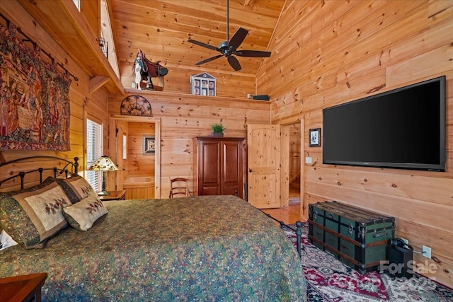 650 Mcdowell Rd, Columbus, NC 28722 - bedroom with wood walls and high vaulted ceiling