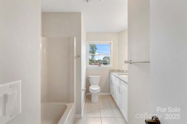 2666 Providence Dr, Gastonia, NC 28052 - bathroom with toilet, vanity, tile patterned floors, shower / washtub combination, and baseboards