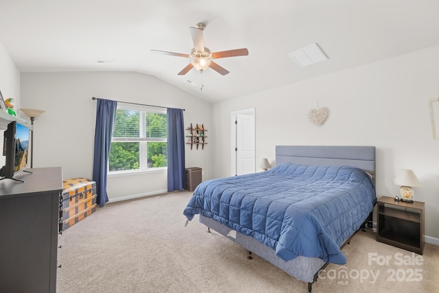 5204 Belstone Ln, Charlotte, NC 28215 - bedroom with vaulted ceiling, carpet flooring, baseboards, and a ceiling fan