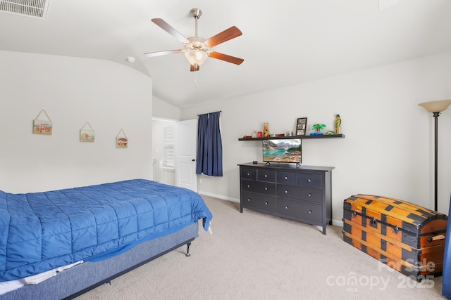 5204 Belstone Ln, Charlotte, NC 28215 - bedroom with vaulted ceiling, carpet floors, baseboards, and ceiling fan