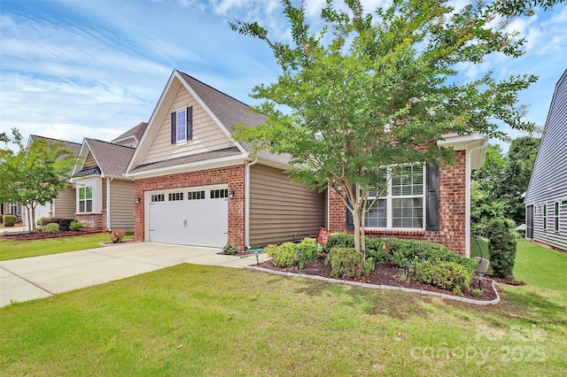 12014 Belmont Mansion Dr, Charlotte, NC 28273 - view of front of house with brick siding, driveway, a front yard, and an attached garage