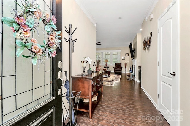 12014 Belmont Mansion Dr, Charlotte, NC 28273 - foyer with dark wood finished floors, baseboards, and crown molding