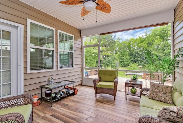 12014 Belmont Mansion Dr, Charlotte, NC 28273 - sunroom / solarium with a ceiling fan and outdoor lounge area