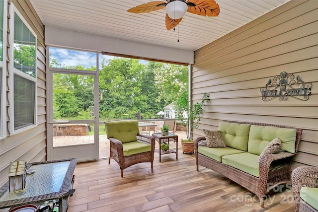 12014 Belmont Mansion Dr, Charlotte, NC 28273 - sunroom with outdoor lounge area and ceiling fan