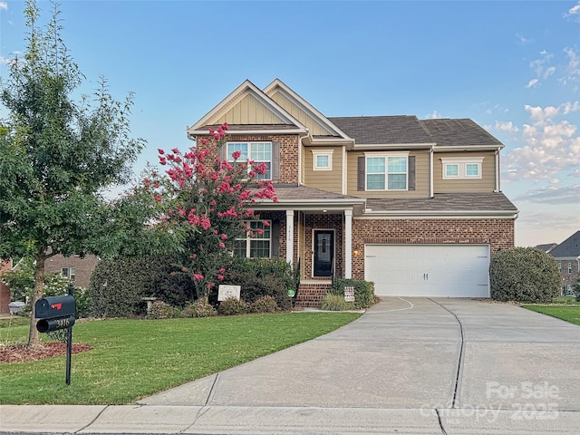 3416 Yarmouth Ln, Gastonia, NC 28056 - craftsman-style house featuring driveway, a garage, board and batten siding, brick siding, and a front yard