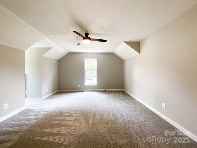 2619 Quailrush Rd, Charlotte, NC 28226 - bonus room featuring carpet flooring, ceiling fan, vaulted ceiling, and baseboards