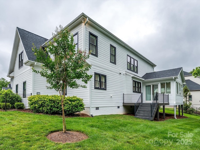 9426 Greyson Ridge Dr, Charlotte, NC 28277 - back of property with stairway, a deck, and crawl space