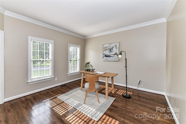 4637 Shannamara Dr, Matthews, NC 28104 - home office featuring crown molding, wood finished floors, and baseboards