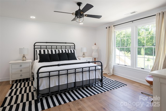 55 Foster Estate Dr, Asheville, NC 28806 - bedroom with baseboards, light wood-style flooring, ornamental molding, recessed lighting, and a ceiling fan