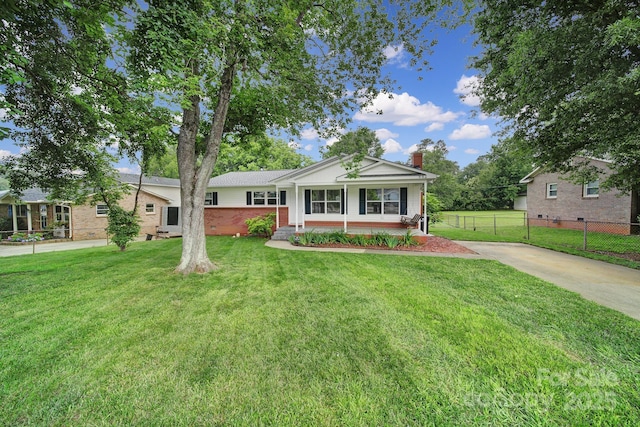 842 Cherry Rd S, Rock Hill, SC 29732 - ranch-style home featuring a porch, a chimney, brick siding, and concrete driveway