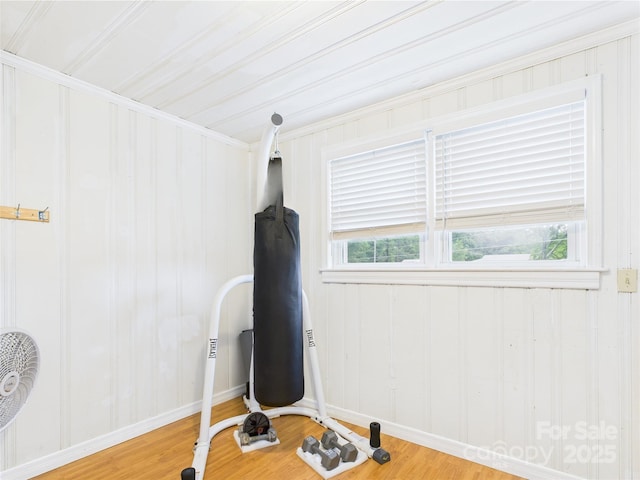 3055 16th St NE, Hickory, NC 28601 - exercise area with wood finished floors, baseboards, and crown molding