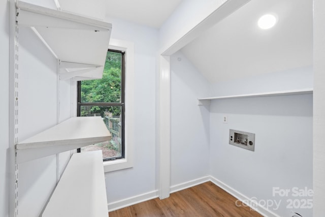 8338 Rittenhouse Cir, Charlotte, NC 28270 - washroom featuring hookup for a washing machine, wood finished floors, and baseboards