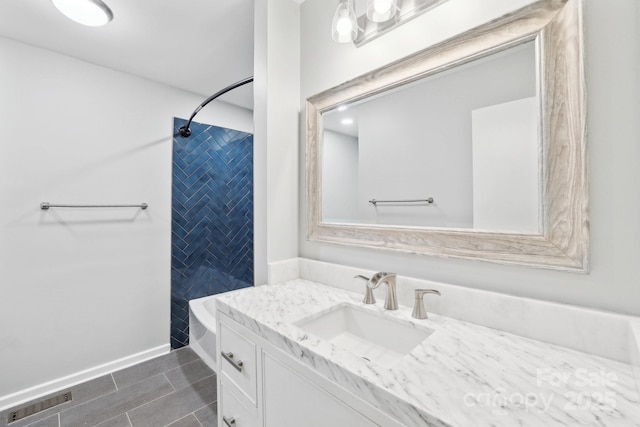 8338 Rittenhouse Cir, Charlotte, NC 28270 - bathroom featuring vanity, shower / washtub combination, baseboards, and tile patterned flooring