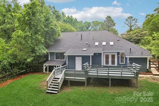 8338 Rittenhouse Cir, Charlotte, NC 28270 - rear view of property with a deck, roof with shingles, and french doors