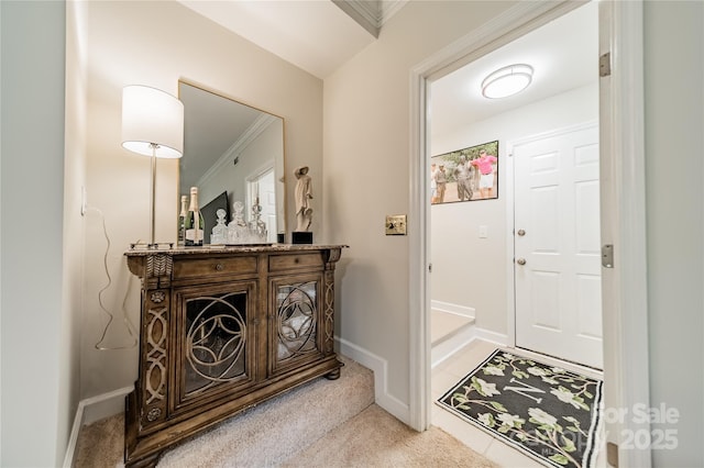9920 White Cascade Dr, Charlotte, NC 28269 - bathroom with crown molding, vanity, and baseboards