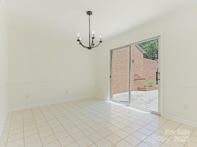 6817 Dumbarton Dr, Charlotte, NC 28210 - empty room with a chandelier, light tile patterned flooring, and baseboards